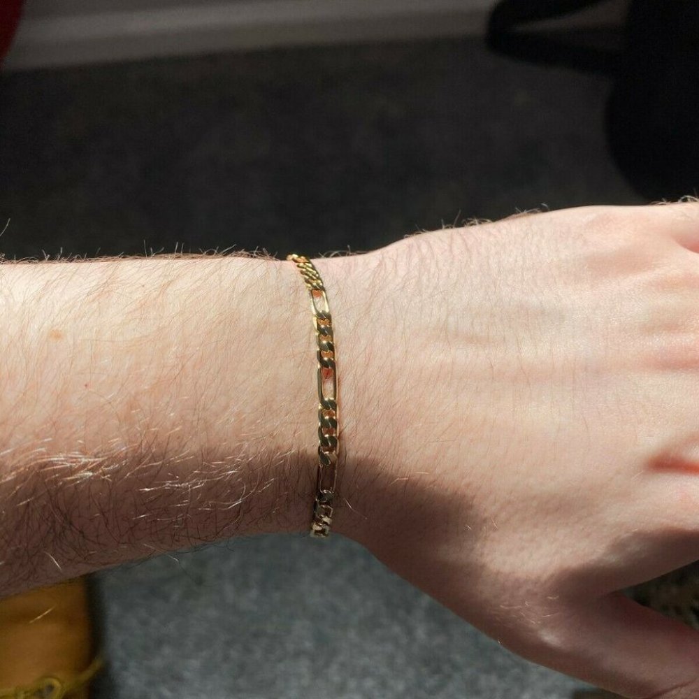 14k Gold 7.5in 4mm Figaro Mens Bracelet